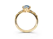 Solitaire Engagement Ring Setting for Fancy Blue Marquise Center with Trailing Leaf Accent Band and Prong Head in Yellow Gold