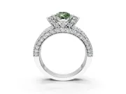 Pave Engagement Ring Setting for Fancy Green Pear-Shaped Center with Curved Accent Rows, Openwork and Prong Head in White Gold