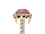 Halo Engagement Ring Setting for Fancy Pink Cushion Cut Center with Inner Milgrain Border and Prong Head in Rose Gold