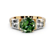 Channel-Set Engagement Ring Setting for Fancy Green Round Cut Center with Baguette Band and Prong Head in Yellow Gold