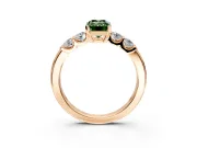 5 Stone Engagement Ring Setting for Fancy Green Emerald Cut Center with Plain Band and Prong Head in Rose Gold