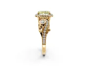 Milgrain Halo Engagement Ring Setting for Fancy Yellow Radiant Cut Center with Shoulder Bezels and Prong Head in Yellow Gold