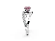 Solitaire Engagement Ring Setting for Fancy Pink Cushion Cut Center with Pave Bypass Twist Band and Prong Head in White Gold