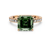 Solitaire Engagement Ring Setting for Fancy Green Asscher Cut Center with Large Accents and Prong Head in Rose Gold