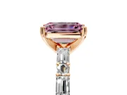 Baguette Engagement Ring Setting for Fancy Pink Emerald Cut Center with Alternating Bar-Set Band and Prong Head in Rose Gold