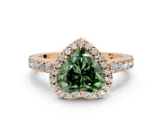 Halo Engagement Ring Setting for Fancy Green Heart-Shaped Center with Full Pave Band and Prong Head in Rose Gold
