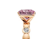 Solitaire Engagement Ring Setting for Fancy Pink Radiant Cut Center with Beaded Bezel Station Band and Prong Head in Rose Gold