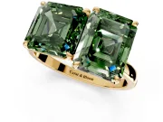 Fancy Green Asscher Cut and Emerald Cut Lab-Grown Diamond Toi et Moi Engagement Ring with Prong-Set Stones in Yellow Gold