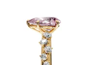 Cluster Engagement Ring Setting for Fancy Pink Pear-Shaped Center with Round Cut Accent Band and Prong Head in Yellow Gold