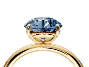 Low-Set Solitaire Engagement Ring Setting for Fancy Blue Round Cut Center with Thin Plain Band and Prong Head in Yellow Gold
