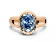 Solitaire Engagement Ring Setting for Fancy Blue Oval Center with Wide Band and Bezel Head in Rose Gold