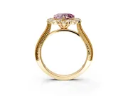 Milgrain Halo Engagement Ring Setting for Fancy Pink Heart-Shaped Center with Bezel Point Accents and Prong Head in Yellow Gold