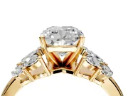 Leaf Cluster Engagement Ring Setting for Cushion Cut Center with Marquise Accents and Prong Head in Yellow Gold