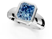 Solitaire Engagement Ring Setting for Fancy Blue Radiant Cut Center with Wide Band and Bezel Head in Sterling Silver