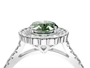 Milgrain Floral Halo Engagement Ring Setting for Fancy Green Oval Center with Pave Band and Prong Head in Sterling Silver