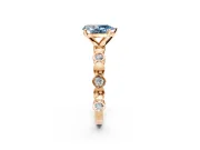 Solitaire Engagement Ring Setting for Fancy Blue Pear-Shaped Center with Beaded Bezel Station Band and Prong Head in Rose Gold