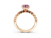 Solitaire Engagement Ring Setting for Fancy Pink Round Cut Center with Bezel-Dot Beaded Band and Prong Head in Rose Gold