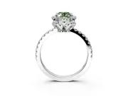 Halo Engagement Ring Setting for Fancy Green Oval Center with Openwork Halo, Pave Band and Prong Head in Sterling Silver