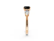 3 Stone Engagement Ring Setting for Fancy Black Cushion Cut Center with Large Pear-Shaped Accents and Prong Head in Rose Gold