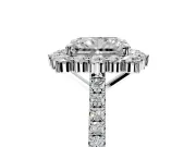 Halo Engagement Ring Setting for Radiant Cut Center with Single-Row Pave, Open Basket and Prong Head in Platinum