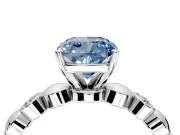Solitaire Engagement Ring Setting for Fancy Blue Cushion Cut Center with Beaded Bezel Station Band and Prong Head in Sterling Silver