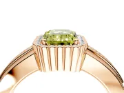 Halo Engagement Ring Setting for Fancy Yellow Emerald Cut Center with Wide Band, Inlaid Accent Row and Prong Head in Rose Gold