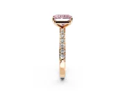 Solitaire Engagement Ring Setting for Fancy Pink Radiant Cut Center with Round Cut Pave Band and Prong Head in Rose Gold