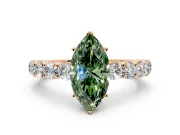 Shared-Prong Engagement Ring Setting for Fancy Green Marquise Center with Graduated Accents and Prong Head in Rose Gold