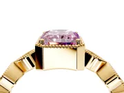 Vintage Station Engagement Ring Setting for Fancy Pink Radiant Cut Center with Accents and Prong Head in Yellow Gold