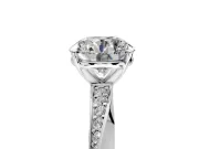 Side Accent Engagement Ring Setting for Round Cut Center with Accent Shoulders and Prong Head in Sterling Silver