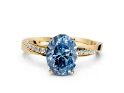 Side Accent Engagement Ring Setting for Fancy Blue Oval Center with Accent Shoulders and Prong Head in Yellow Gold