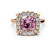 Single Halo Engagement Ring Setting for Fancy Pink Cushion Cut Center with Corner Claws, Plain Band and Prong Head in Rose Gold