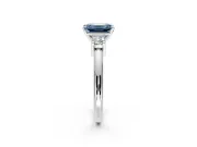 3 Stone Engagement Ring Setting for Fancy Blue Emerald Cut Center with Wide Plain Band and Prong Head in White Gold