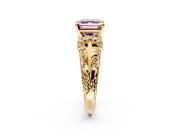 Solitaire Engagement Ring Setting for Fancy Pink Asscher Cut Center with Filigree Accent Basket and Prong Head in Yellow Gold
