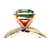 Solitaire Engagement Ring Setting for Fancy Green Asscher Cut Center with Pave and Plain Crossover and Basket Head in Rose Gold