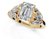 Leaf Cluster Engagement Ring Setting for Emerald Cut Center with Marquise Accents and Prong Head in Yellow Gold