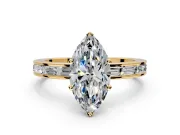 Solitaire Engagement Ring Setting for Marquise Center with Channel Baguette Band and Prong Head in Yellow Gold