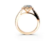 Halo Engagement Ring Setting for Heart-Shaped Center with Full Pave Band and Prong Head in Rose Gold