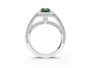 Halo Engagement Ring Setting for Fancy Green Emerald Cut Center with Framed Halo, Pave Band and Prong Head in Sterling Silver
