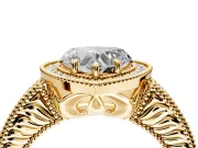 Milgrain Halo Engagement Ring Setting for Heart-Shaped Center with Pave Band and Prong Head in Yellow Gold