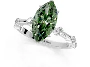 Solitaire Engagement Ring Setting for Fancy Green Marquise Center with Bezel Station Band and Prong Head in White Gold
