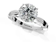 Solitaire Engagement Ring Setting for Round Cut Center with Carved Leaf Shoulders and Prong Head in Sterling Silver