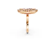 Halo Engagement Ring Setting for Fancy Pink Marquise Center with Milgrain Bezel Rim, Plain Band and Prong Head in Rose Gold