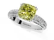 Solitaire Engagement Ring Setting for Fancy Yellow Cushion Cut Center with Multi-Row Pave Accents and Basket Head in Sterling Silver