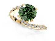Solitaire Engagement Ring Setting for Fancy Green Round Cut Center with Pave Bypass Swirl Band and Prong Head in Yellow Gold
