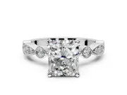 Solitaire Engagement Ring Setting for Radiant Cut Center with Milgrain Bezel Accents and Prong Head in Platinum