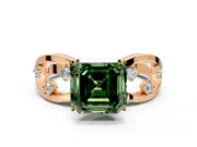 Solitaire Engagement Ring Setting for Fancy Green Asscher Cut Center with Criss-Cross Accent Band and Prong Head in Rose Gold