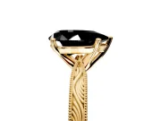 Solitaire Engagement Ring Setting for Fancy Black Pear-Shaped Center with Engraved Milgrain Band and Prong Head in Yellow Gold