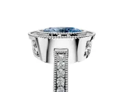 Halo Engagement Ring Setting for Fancy Blue Oval Center with Milgrain Halo, Pave Band and Prong Head in Sterling Silver