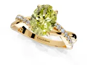 Crossover Engagement Ring Setting for Fancy Yellow Oval Center with Pave and Plain Strands and Prong Head in Yellow Gold